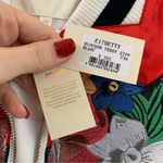 Maje  Betty Satin Embroidered Parrot Floral Red/White Satin Bomber Jacket Photo 3