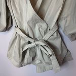 Jonathan Simkhai Waverly Bubble Sleeve Collared Tie Waist Wrap Blouse Thyme Green Photo 2