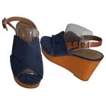 Lucky Brand Merrona Wedge Sandal Blue Faux Suede Adjustable Sling Back Size 10 B Photo 6