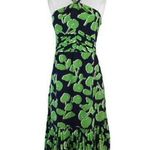 Tory Burch Eloriane Navy/Green Leaf Print Silk Halter Dress Size 4 Photo 0