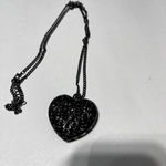 Costume Necklace Puffy Heart Silver Filigree large pendant charm unmarked Photo 6