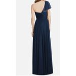 NEW Jenny Packham Womens 0 One Sleeve Bridesmaid Dress Ruched Chiffon Midnight Blue Photo 6
