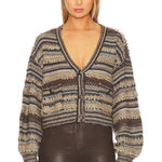 L'Agence  Harriet Blouson Sleeve Wool Blend‎ Cardigan in Brown Mulit Stripe Large Photo 0