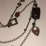 Elegant Brass Tone Amber Color Glass Boho Beaded Necklace Brown Photo 3