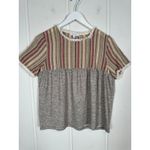 THML  mixed Media Short‎ Sleeve Top Size M Boho Casual Grey Browns Photo 8