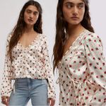Free People Western Dainty Ethereal Lace Field Of Roses Satin Blouse Size Small Photo 5