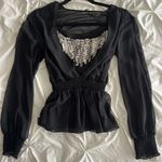Alex Evenings  Black Sheer Blouse with Silver Accents Photo 0