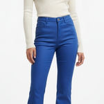 Edikted  Luna Blue Faux Leather Flare Jeans Size Medium Photo 0