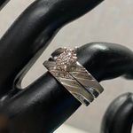 KDJ Two Tone 925 Silver 24k Gold Overlay Diamond Engagement Wedding Ring Set Photo 9