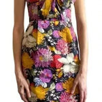 Anthropologie Black Pink Floral Strapless Bow Dress Sz 2 Woman MOULINETTE Photo 0