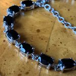 Natural Black Spinel Sterling Silver Tennis Bracelet Photo 2