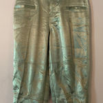 Free People NWT Green Shimmer Cropped Capri Pants Baggy Women's size 2 Photo 0