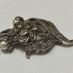 KJL (Kenneth Jay Lane) For Avon Faux Marcasite Faux Pearl Flower Brooch Pin Silver Photo 2