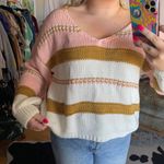 Boutique Stripe V-Neck Balloon Sleeve Pullover Sweater Size Mediujm Photo 1