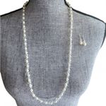 Beaded Necklace Earrings Set Glass Crystals Pearls Formal Elegant Statement Gift Silver Photo 1