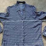 Just living Women's White & Navy Button Up Shirt - L - VGUC - Rayon Linen Blend Photo 6