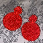 Big Red Beaded Drop Statement Earrings Red Photo 4
