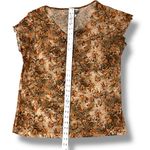 Fashion Bug Vtg Y2k Autumn Floral Orange Green Brown Hippie Flare Cap Sleeve Top Keyhole L Photo 6