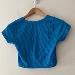 Garage Blue Seamless Ribbed V Neck Crop Top Photo 3