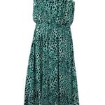 Jennifer Lopez JLO Maxi Dress Womens 4 Green Animal Print Polyester Lined Photo 0