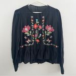 ZARA  embroidered SILK Blouse top Black MEDIUM NEW Photo 2