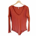 Free People Bodysuit Long Sleeves Burnt Orange Scoop Neck Cotton Raw Hem NWOT Photo 9