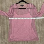 INC Barbie Glitter Dot Mesh Sparkle Sheer Camisole Pink 3/4 Sleeve Top Large Photo 3