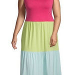 Lands' End  Tiered Colorblock Sleeveless Maxi Sundress 1X Multicolor Stretch Photo 0