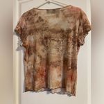 TeeCo Y2K USA Made Brown Flutter Sleeve Lettuce Hem T Photo 1