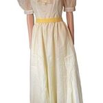 Vintage 70s Yellow Raised Dot Cottagecore Prairie Ruffle Formal Party Maxi Dress Size M Photo 0