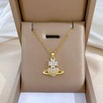18K Gold Plated Flower Planet Light Luxury Temperament Gorgeous Full Diamond Necklace Multi Photo 4