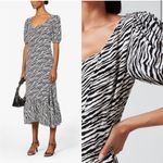 Faithfull the Brand  Gabriela Zebra Stripe Black White Puff Sleeve Midi Dress M Photo 2