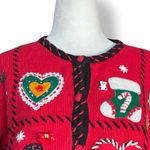 Vintage Christmas Cardigan Knit Sweater Red Green Applique Hearts Petite Large Size undefined Photo 1