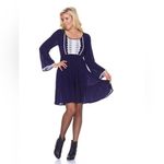 White Mark Navy Blue Anama Mini Dress with White Lace Trim Milkmaid Pin Up Girl Size M Photo 2