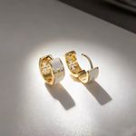 Gold and White Hoop Earrings Photo 3