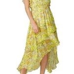 Shoshanna  Candela Yellow Floral Print High-Low Ruffle Flutter Midi Dress Size 6 Photo 0