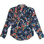 EXPRESS Shirt Women XS Portofino Black Blue Floral Flower Career Office Casual Photo 0