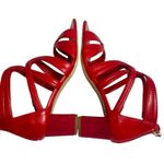 Sandro  Aliza Suede-Trimmed Leather Sandals Sz 38 red Photo 3