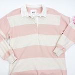 Aerie  Prep Rally Rugby Oversized Sweatshirt Striped Dusty Pink Collared Polo Photo 6