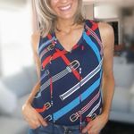 CAbi  Hold Up Top Sleeveless Blouse Women’s M Scarf Print Preppy Old Money Office Photo 8