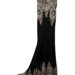 Shail K Rhinestone Mesh Black Gold Evening Gown W/ Train Size 10 Prom Photo 3