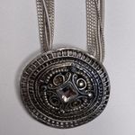 Chico's Chico’s Silver-Tone Byzantine Style Medallion Pendant Necklace Crystal EUC OS Photo 4