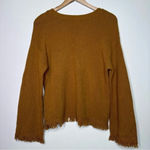 Anthropologie  Mustard Yellow Joy Wool Blend Fringe V-Neck Sweater Size MP Photo 6