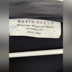 David Szeto black 100% silk dress asymmetric draped sleeve, floral shoulder; 42 Size 10 Photo 3