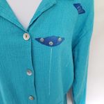 Play Alegre Womens Linen Blend Top iz Small Hand Painted Button Grannycore Boho Blue Photo 1