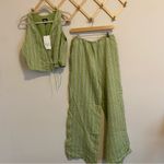 ZARA NWT Green Striped Pants and Top Set size Medium Photo 3