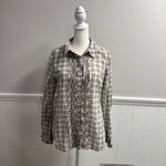 Johnny Was  3J Workshop Plaid Long Sleeve Button Up Ruffle Front Gray Small Photo 11