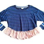 Anthropologie Deletta Rugby Striped Ruffle Hem Peplum Long Sleeve Size XS Photo 0