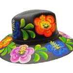 HAT MEXICAN Artisanal Hand Painted Fedora Floral Sombrero Panama Bohemian Black Photo 1