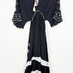 Zury Black White Embroidered Boho Maxi Dress Festival Peasant Tiered Flowy Size M Photo 1